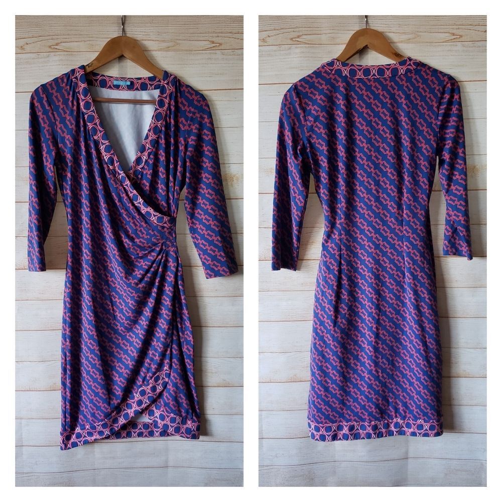 J. McLaughlin Chain Link Print Stretchy Faux Wrap Dress